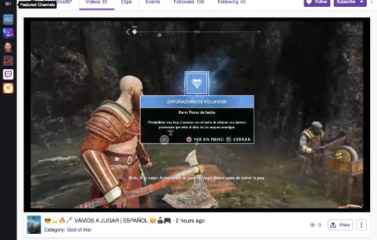Imagen de un gameplay de God of War, tomado de la cuenta de Pablo, en Twitch